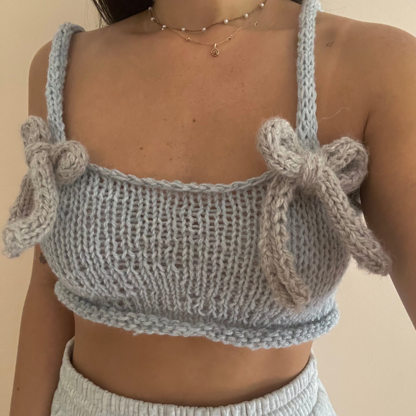 baby blue double bow tank