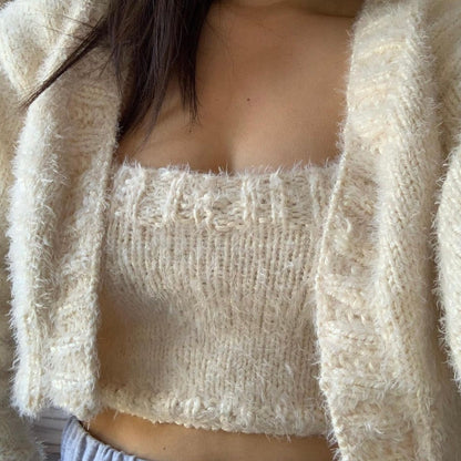 pearl white tank cardigan set